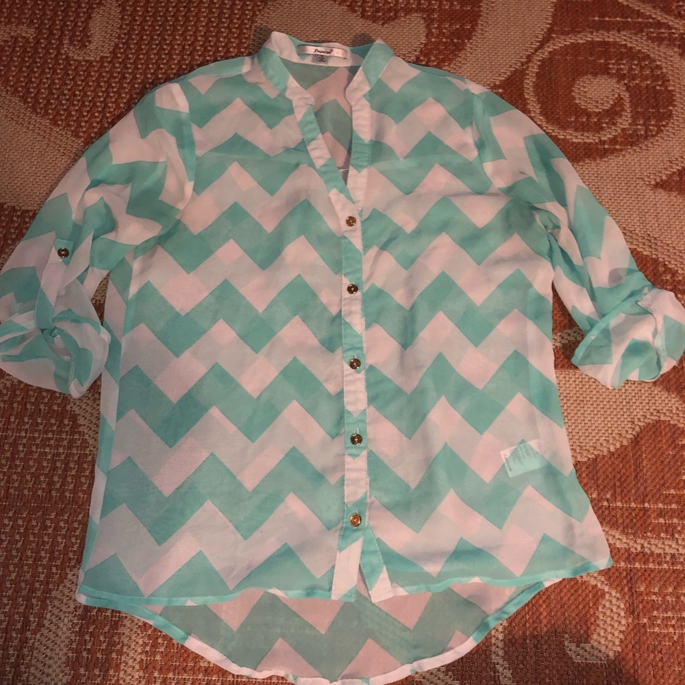 Blue and White Chevron Blouse